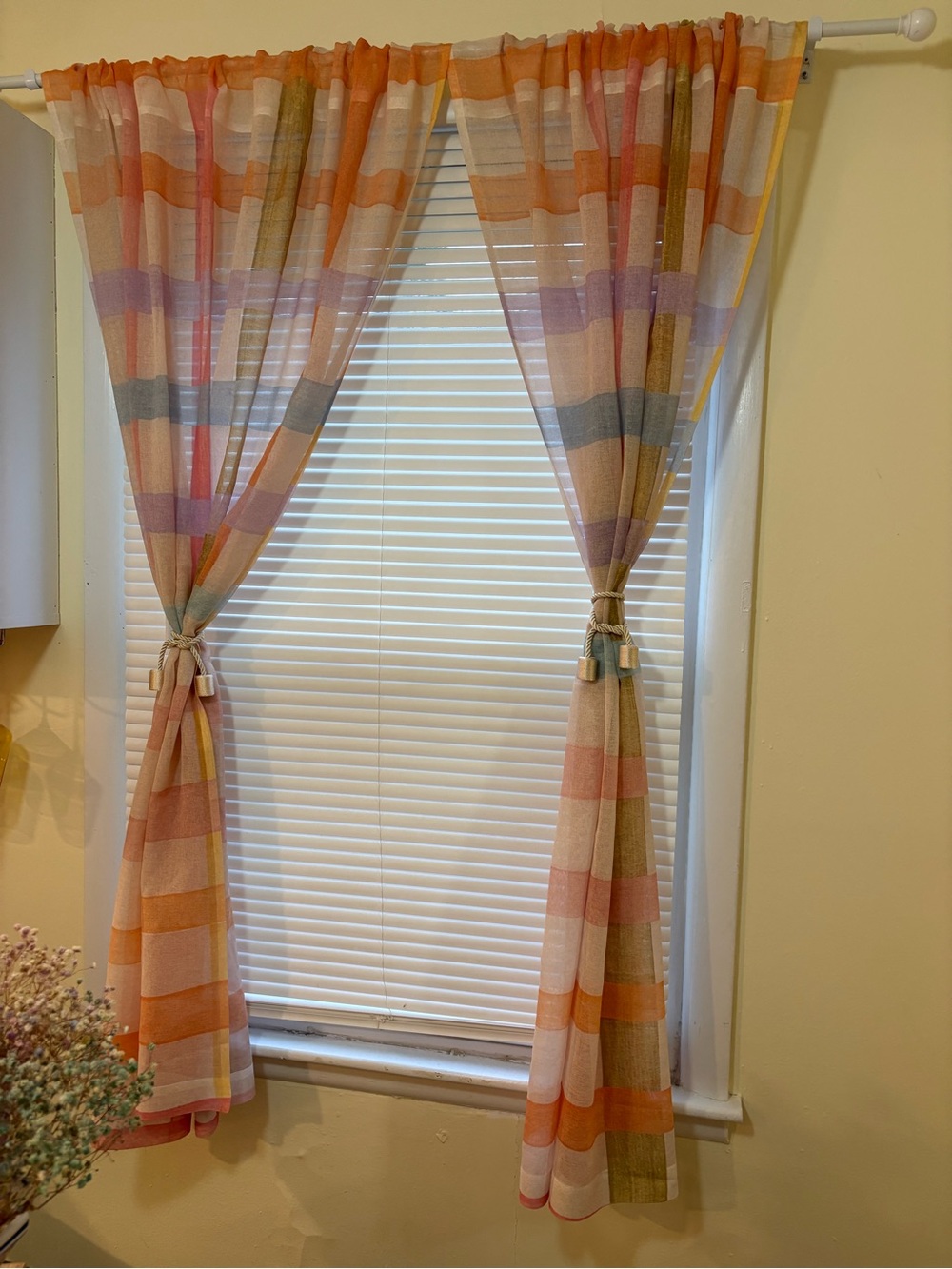 Pastel Plaid Sheer Kitchen Curtains- Society 6